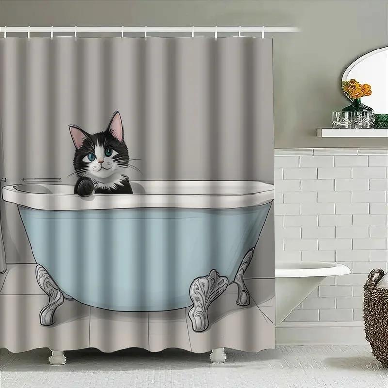 Adorable Cat Bath Mat: Non-Slip Rubber Bathtub Rug Perfect For Home Decor Modern Cartoon Print Shower Floor Mat With Soft Microf