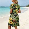 Women’s Short Sleeve Casual Dress with Leaf Print Loose Fit Crew Neck Soft Fabric Summer Style