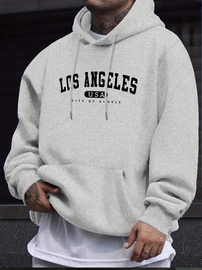 Los Angeles Usa Print Men's Long Sleeve Drawstring Printed Hoodie Men's Casual Simple Autumn/Winter Edition