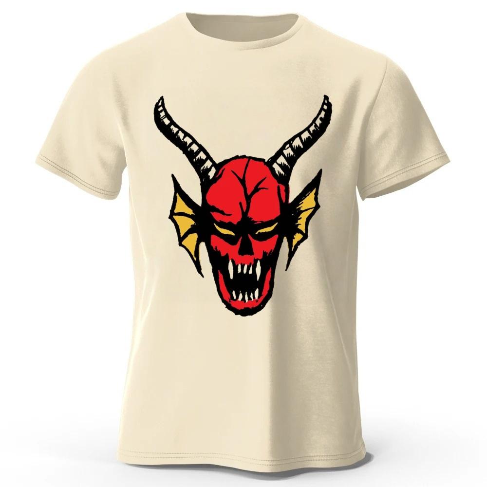 Sharp Edged Red Devil Print Pure Cotton Tshirt Summer Mens Daily Casual Soft Highquality Plus Size Sports Short Sleeved Shirt