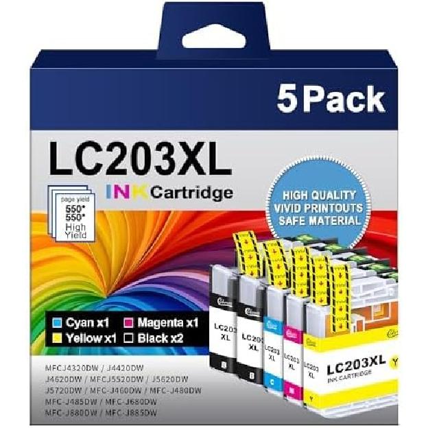 LC203XL Ink Cartridges Replacement for Brother LC203 LC201 XL LC201XL Ink Work with Brother MFC-J480DW MFC-J880DW MFC-J4420DW MFC-J680DW MFC-J885DW