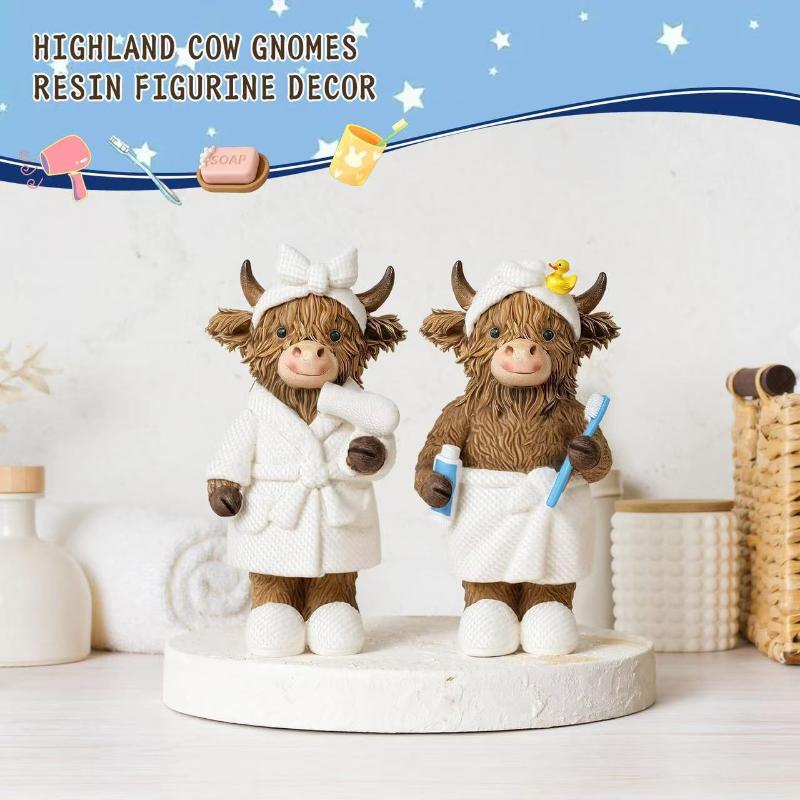 2Pcs 2D Flat Wooden Newspaper-Reading Cows Highland Cow Decorative Ornaments For Home Bedrooms Entryways Bookshelf Display