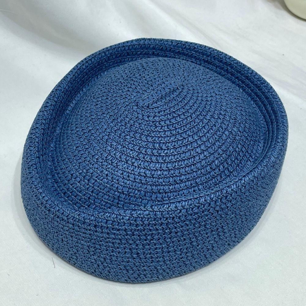 Solid Color Straw Weaving Hat Casual Beanie Cap Elegant Beret Hat