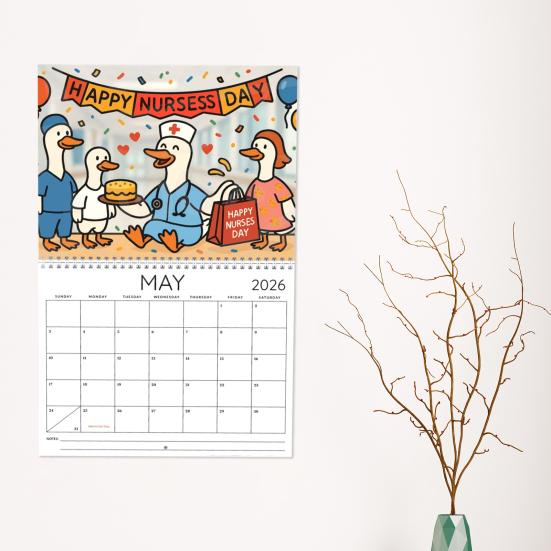 Nurse Goose Wall Calendar 2026 12-Month Themed Design Daily Events Organizer Coil Binding Thick Paper Desk Calendar for Daily Planning
