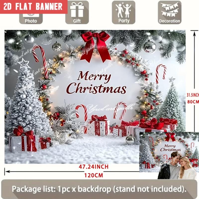 1Pcs White Snowy Red Ornaments Candy Canes Decoration Background Christmas Backdrop Decorations For Photo Studio Booth Party