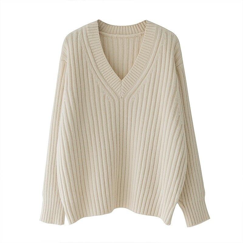 Pulovere casual coreene de toamnă Moda femei Pulovere de iarnă Pulover tricotat cu decolteu în V Pulovere pentru femei Topuri elegante Chic 29217