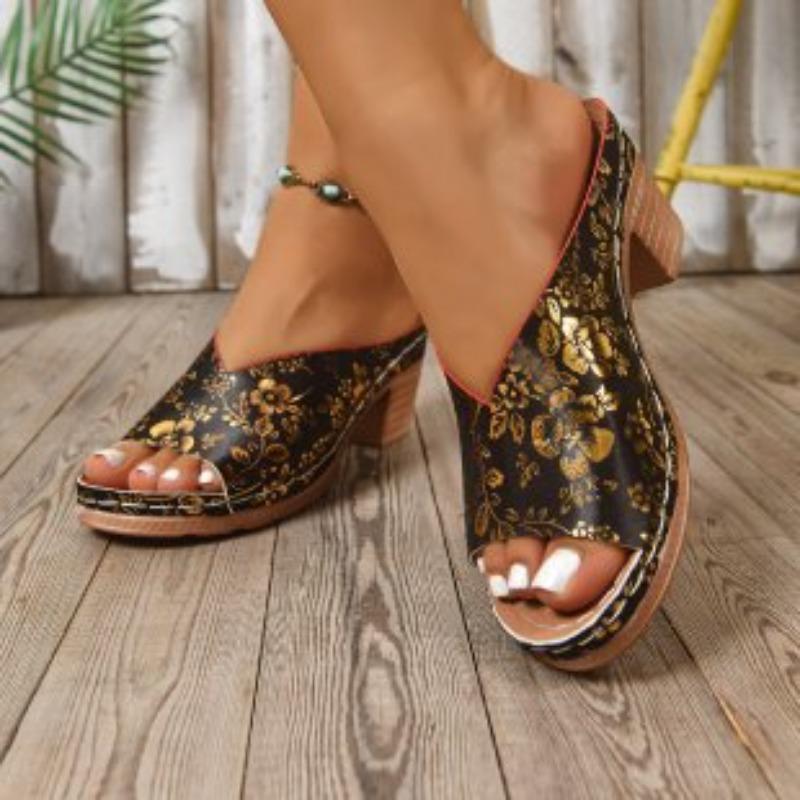 

Женские сандалии на массивном каблуке с открытым носком, летние шлепанцы на платформе с принтом, модная обувь большого размера с открытым носком 43