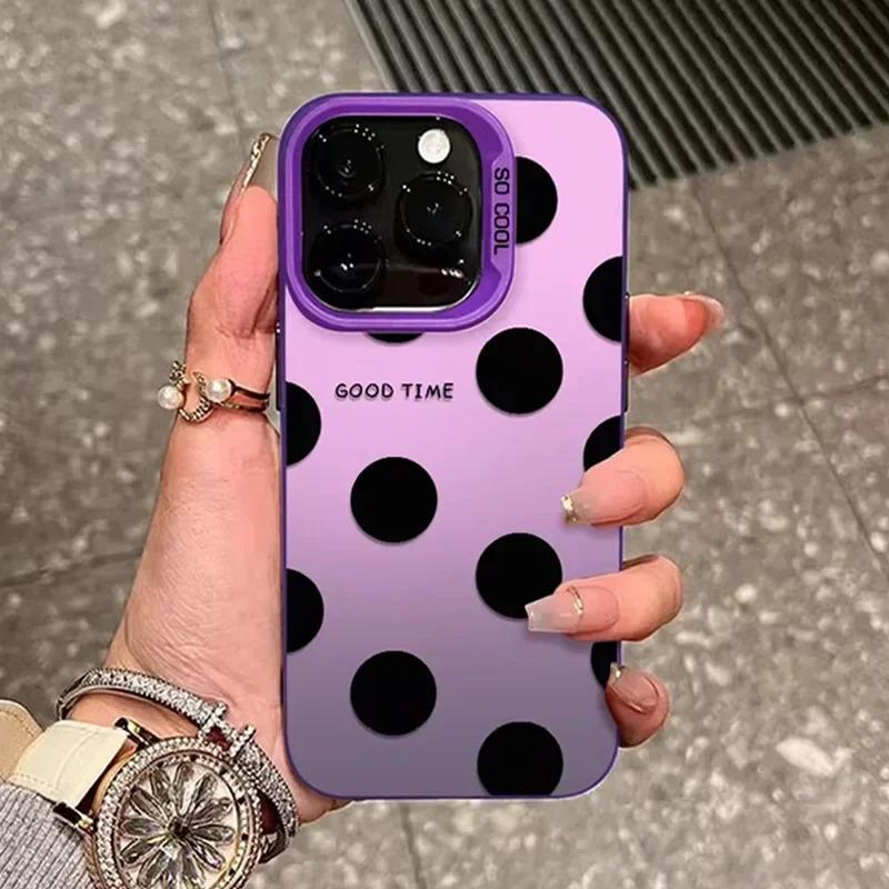 Luxury Black Love Heart Polka Dot Pattern Phone Case For IPhone 16 15 14 13 12 11 Pro Max Fashion Shockproof Back Cover