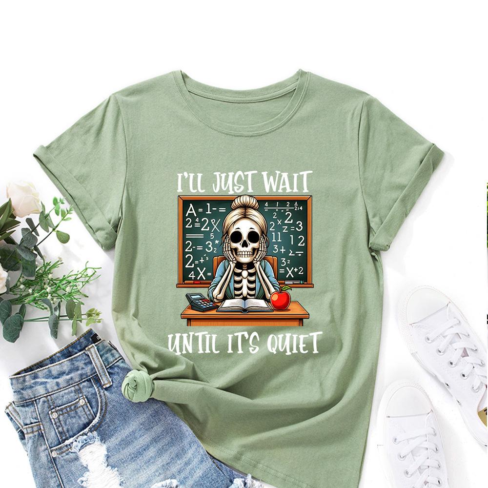I JUST WAIT Cotton T-Shirt Short Sleeve Round Neck Women 2d Print Tops