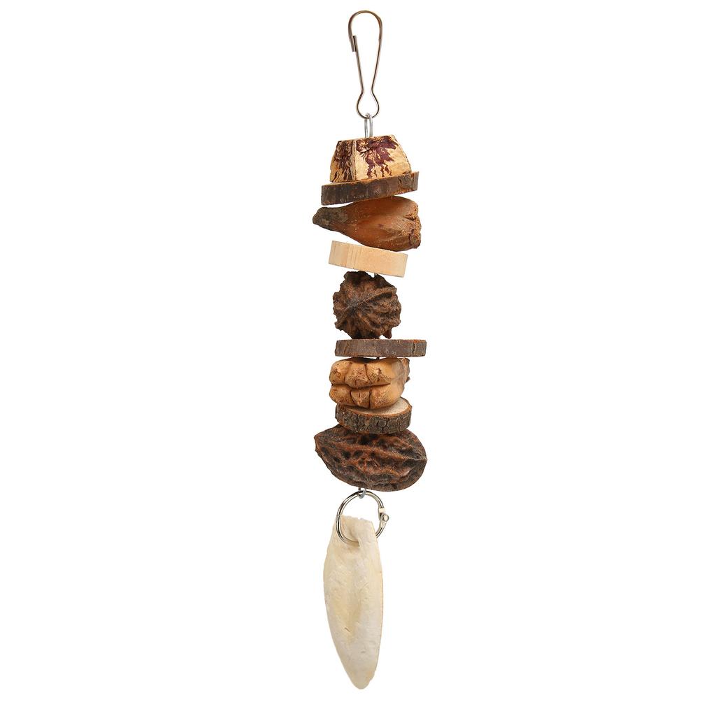 Bird Chew Toys Grinding Mouth Cuttlefish Bone Nuts Logs Hanging Parrot Chew Toy for Parrot Cage