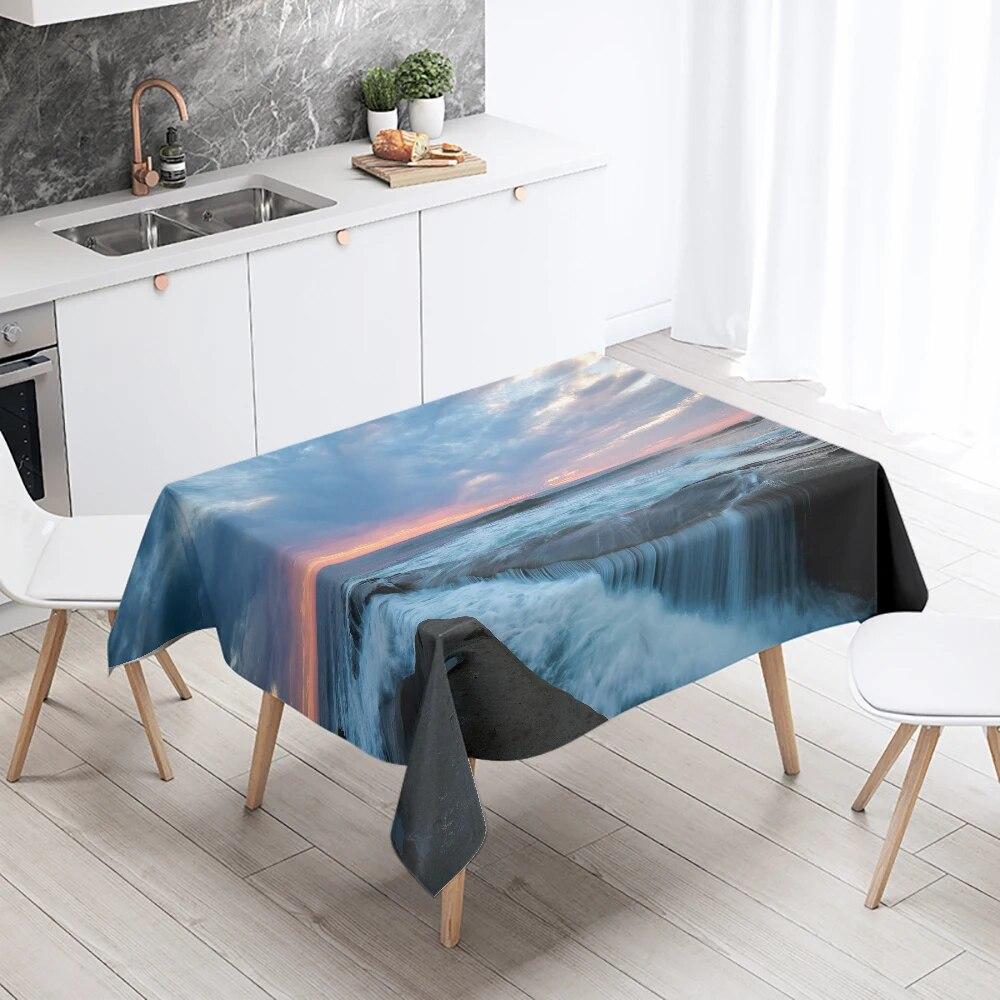 Sunset  Scenery Printed Table Cloth Camping Picnic   Stain Resistant Waterproof Kitchen  Home Decoration