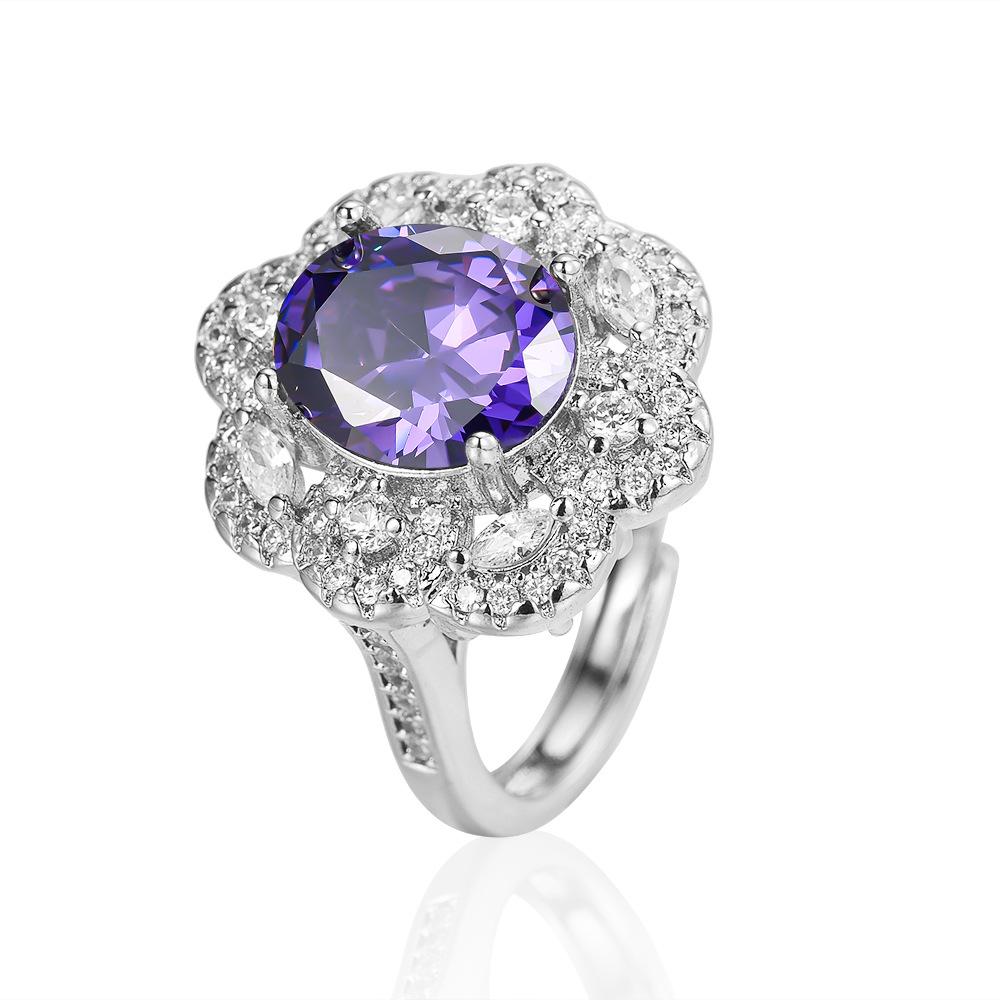 Wish Hot Sale European and American New Inlaid Colored Treasure Flash Diamond Ring Engagement Ring Atmospheric Luxury Finger Ring