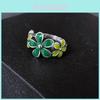 Vintage-inspirierter Emaille Grüner Blumenring für Damen Verstellbares Elegantes Design