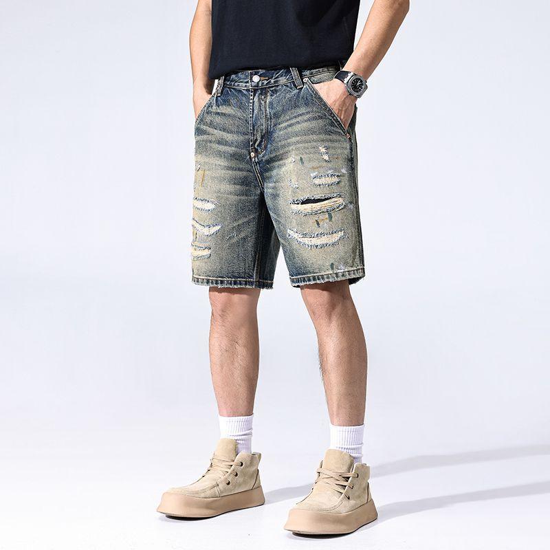 New Retro Ripped Denim Shorts Men's Summer Thin Five-point Pants Casual Mid-sized Pants
