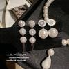 Italian Vintage Australian White Pearl Necklace Vintage Baroque Fritillary Zircon Disc Bead Earrings Set
