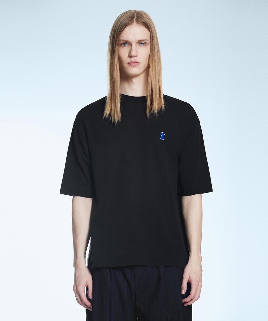 Sekeonmonollogeu Keyhole Round Short Sleeve Summer Knit Black Sekt006Black