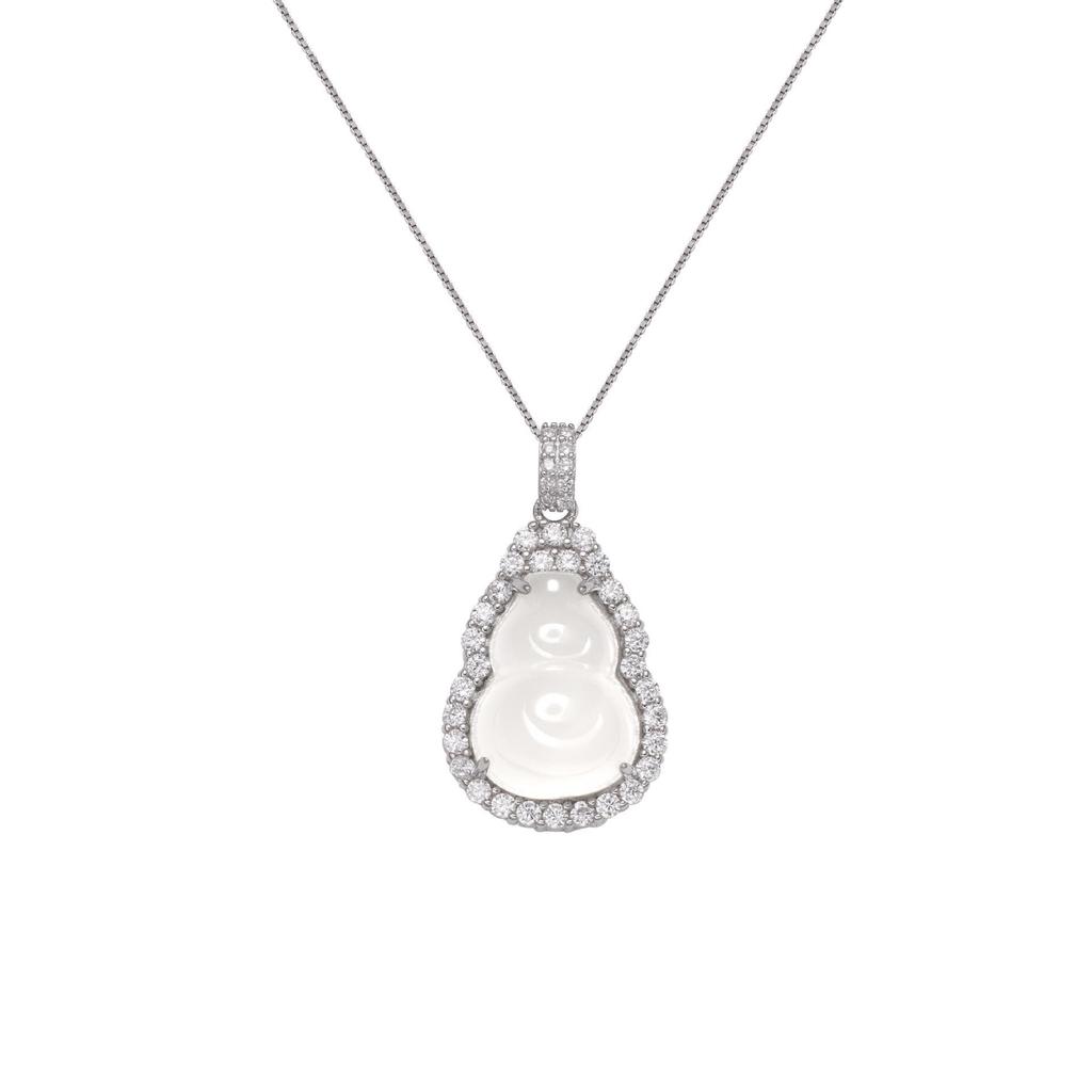 Baishi Hui Natural Chalcedony Fu Lu Gourd Necklace in s925 Sterling Silver Women's Clavicle Chain