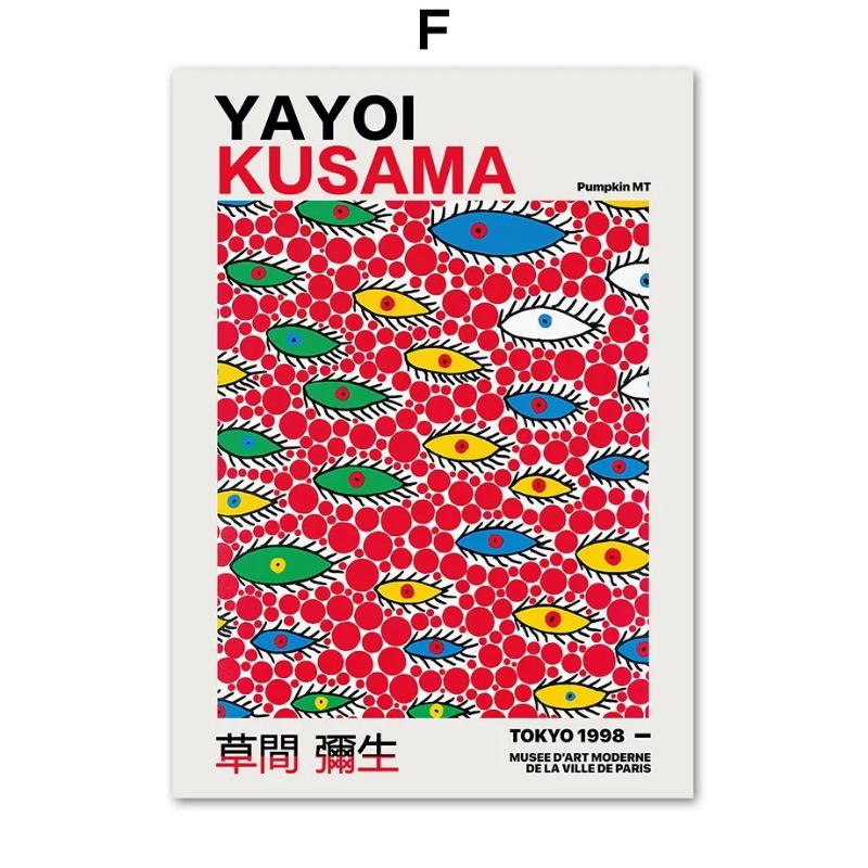 Nordic Retro Abstract Pumpkin Mushroom Flowers Yayoi Kusama Posters Wall Art Canvas Painting Wall Pictures for Living Room Decor