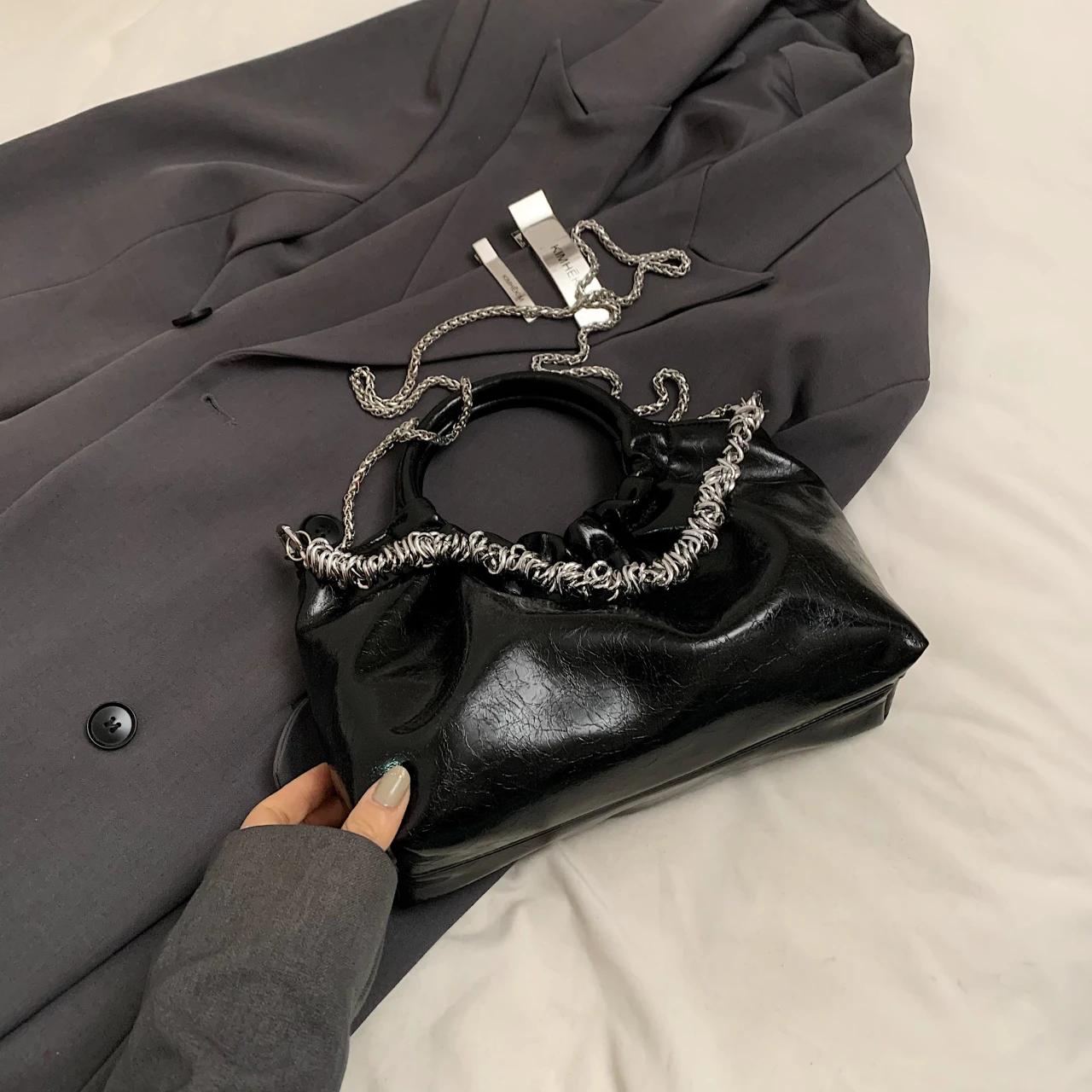 

Роскошная женская сумка через плечо из золота и серебра, кожаный свадебный клатч из искусственной кожи с круглой ручкой, дизайнерская новая