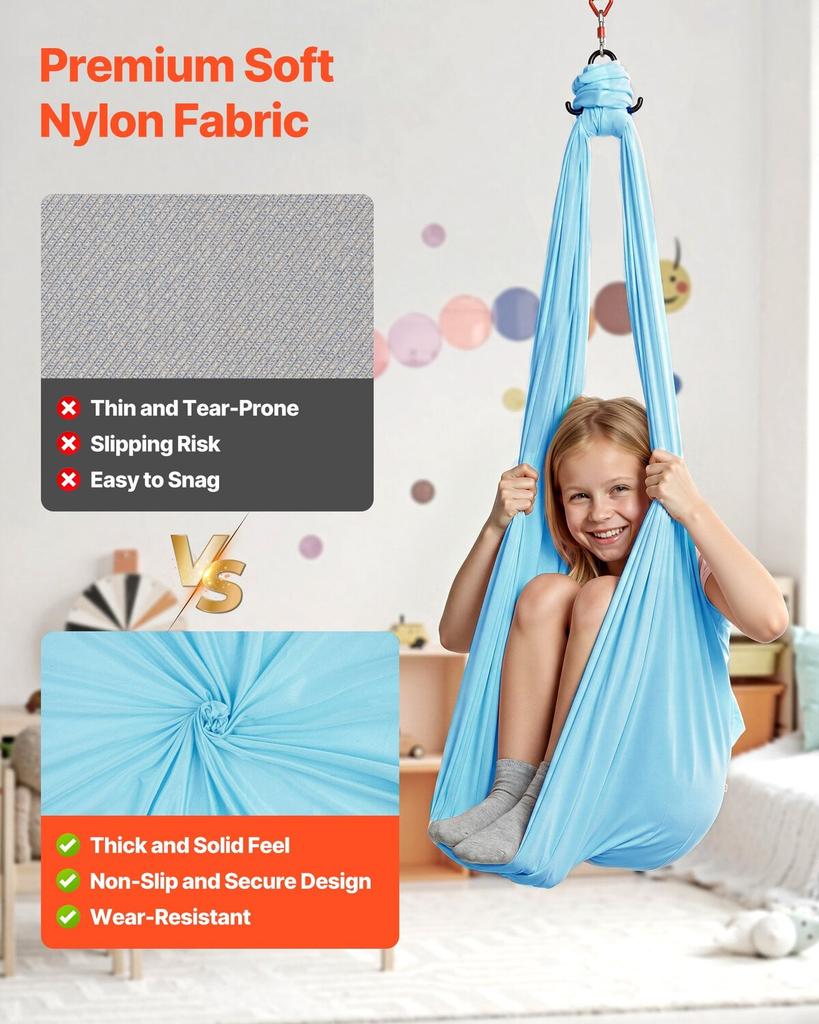 Aerial Yoga Hammock, Maximum 136.07 kg Load Aerial Silk, Yoga Swing with Nylon Fabric, Daisy Rope, PE Zipper Bag, Gymnastics Swings Suitable for Men