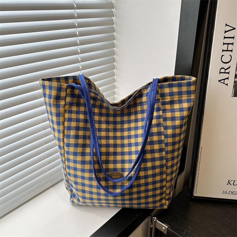 

Summer new retro plaid shoulder bag large capacity nylon tote bag niche design canvas bag casual hundred