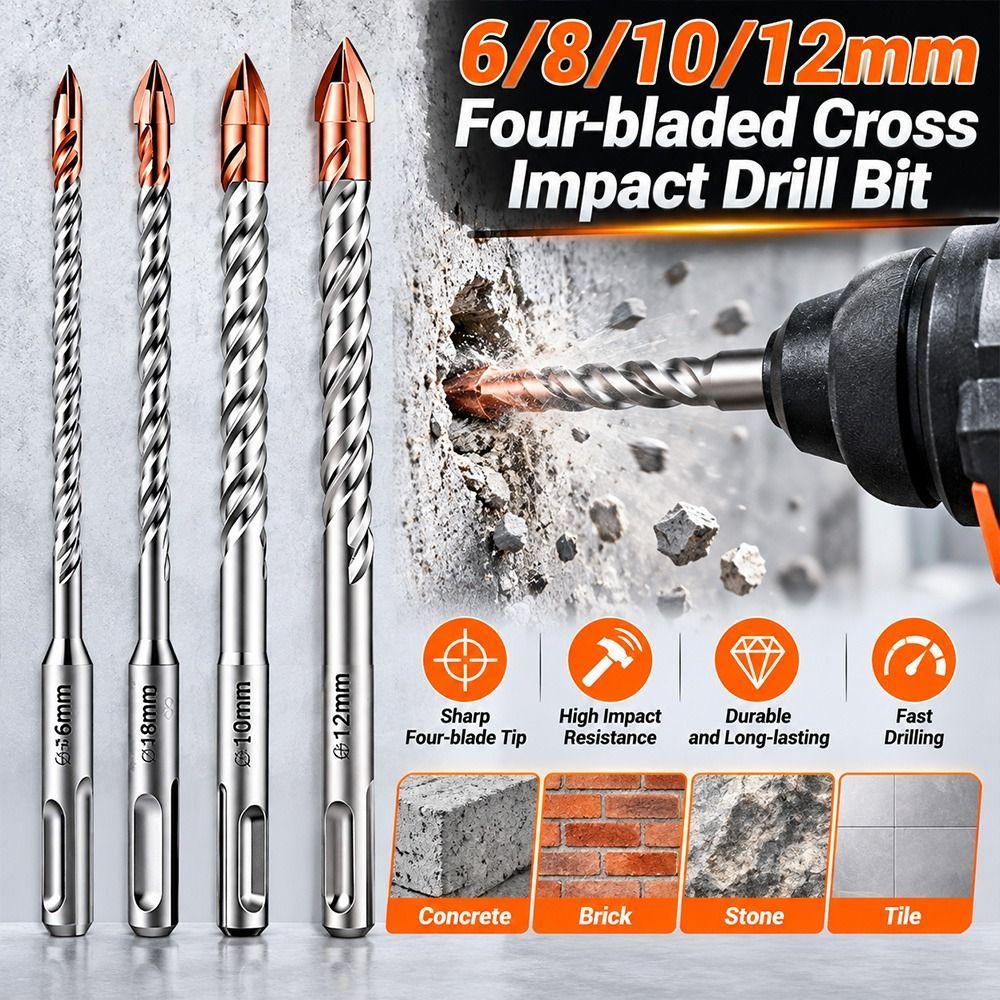 Slotted Round Shank Rotary Hammer Drill Bit Spiral Flutes Concrete Drill Bit Concrete Drilling