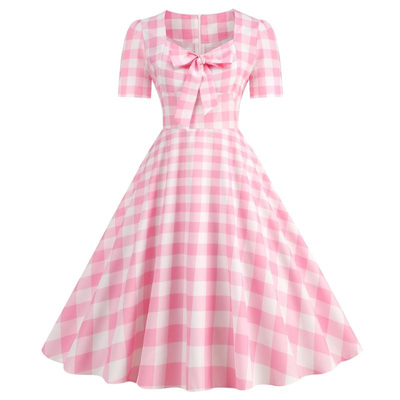 Women's clothing supply square neck short sleeve bow big pendulum polka dot's retro dress