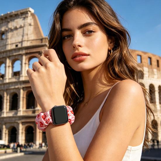 Elastische Scrunchie Horlogeband Scrunch Stof Rekbare Band Schattige Print Band voor Apple Watch Series Dames Meisjes Armband Horlogeband