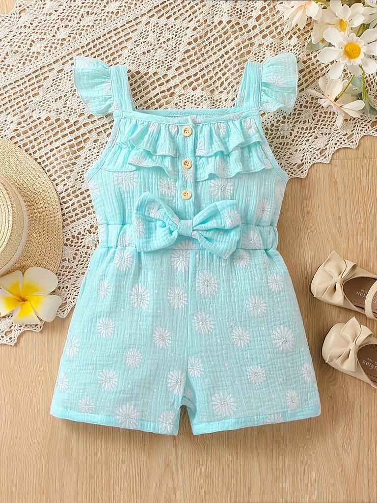 Summer Girls' One-piece Pants, Small and Fresh Frilled Short Pants, One-piece Dress for Little Kids, Casual and Refreshing Daisy Pants for Young Girls