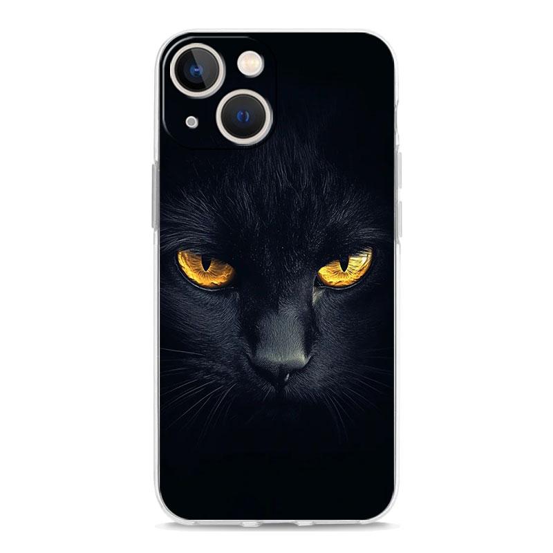 Phone Case For iPhone 16 15 14 13 12 11 Pro Max XS X XR 7 8 Plus Soft Shockproof TPU Clear Cover Black Cat