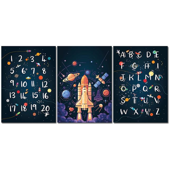 Nursery Kids Room Decoration Alphabet Numbers Cartoon Wall Art Paintings for Interior Frameless Picture On Loft Canvas Baby Deco No Frame