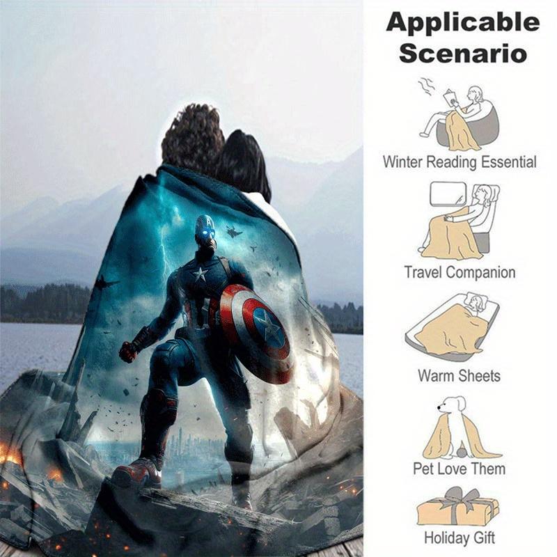 1pc Captain America Printing Blanket - Soft, All-Season Throw for Living Room, Beroom,Personalize Gift with Aorable Cartoon esign