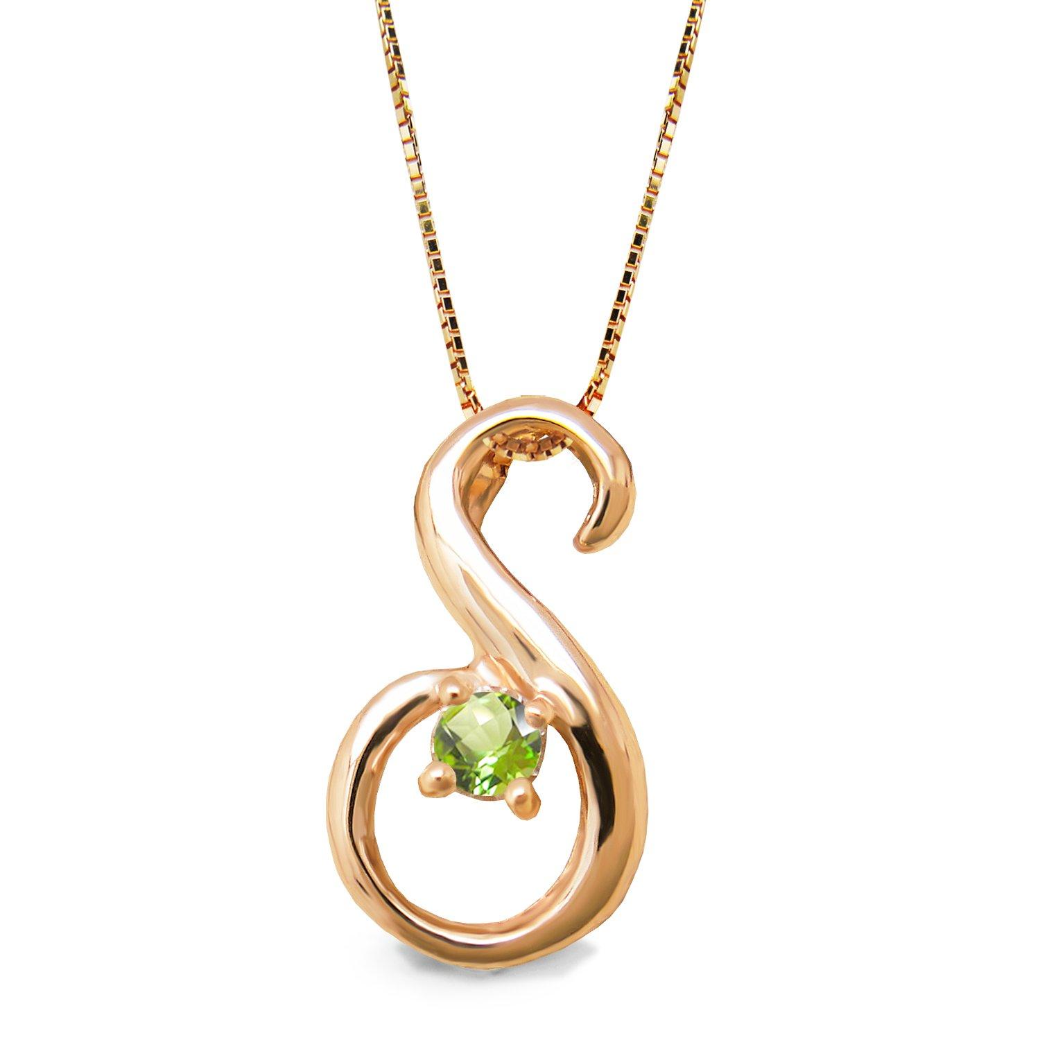 

miwahouseki Initial Selectable Birthstone Pink Gold Alphabet Necklace August Peridot [Miwahouseki] [S]