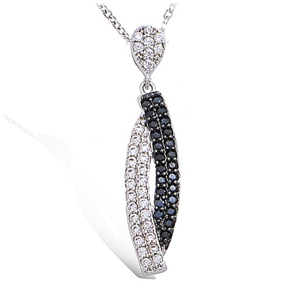 Les Trésors De Lily [P1250] - Silver Pendant 'Sissi' Black White Silver (rhodium-plated) - 32x7 Mm
