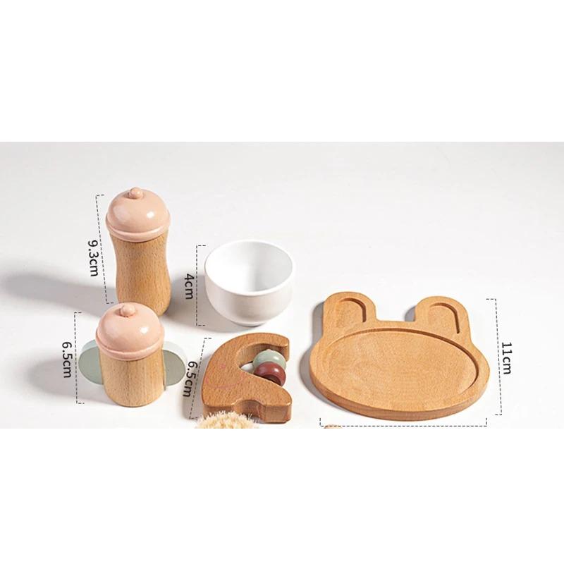 Wooden Pretend Plays Girls Toys Kitchen Game Simulated Makeup Play House Afternoon Tea Playset Cuting Food Educational Toys Gift