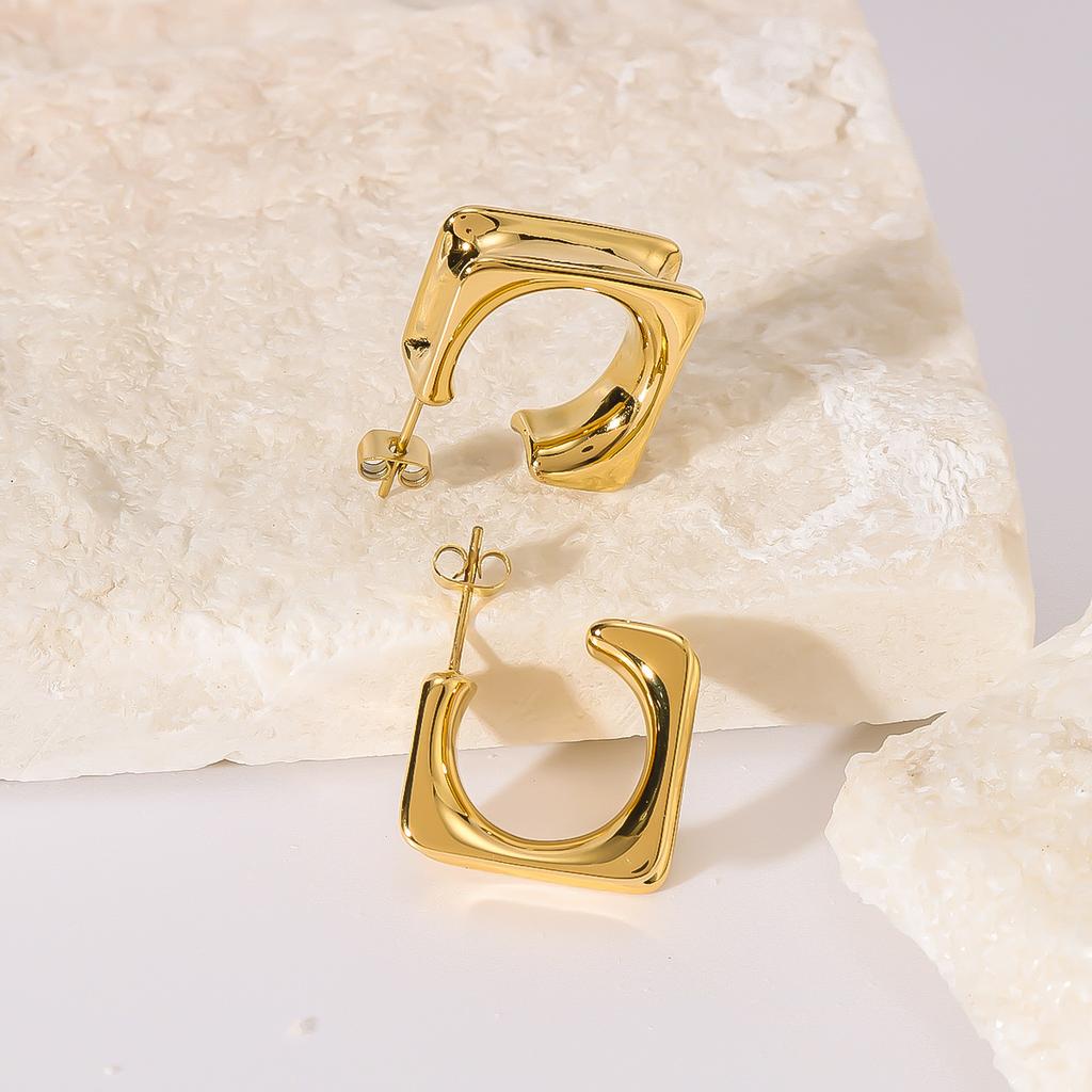 Half Hoop Earrings For Women Gold Color Stainless Steel Hollow Pierce Stud