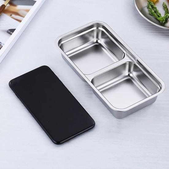 Stainless Steel Snack Containers Anti-Leak 2 Compartments Dipping Container Reusable Condiment Containers with Lids Metal Lunch Box