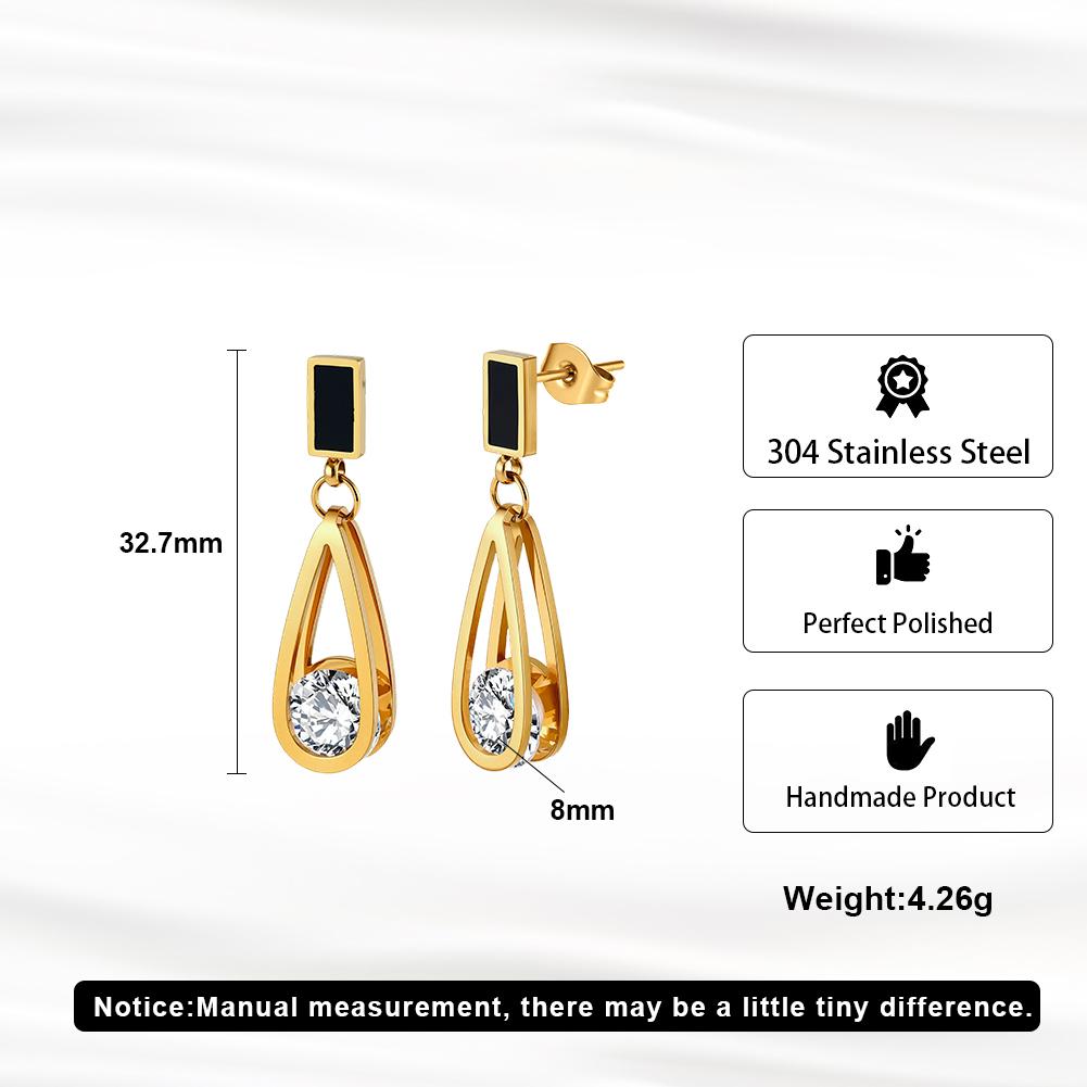 STME08 304 Stainless Steel Teardrop Dangle Earrings Hypoallergenic AAAAA Cubic Zirconia Drop Earrings for Women
