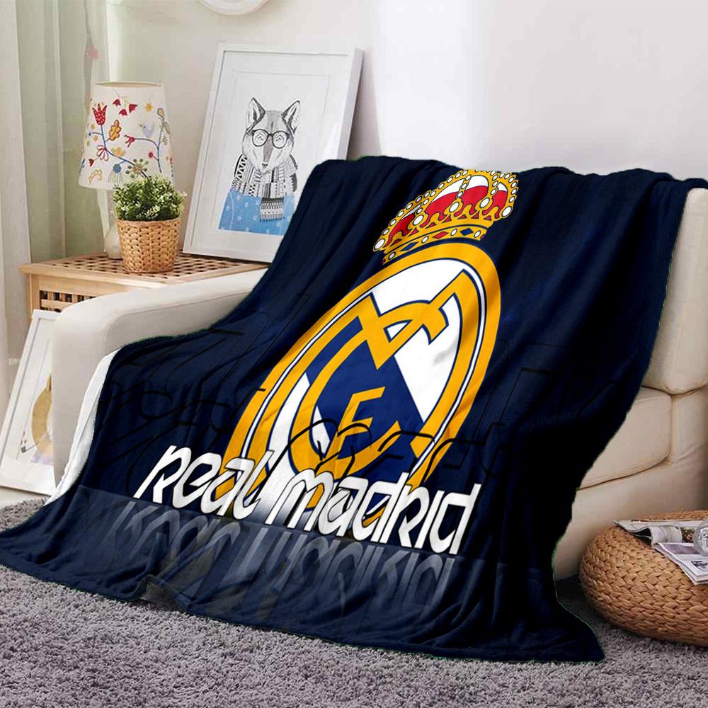 FC Madrid Emblem Flanelldecke, Weiches Polyester, Modernes Design, Ganzjahres für Camping, Reisen, Geschenke für Feiertage oder Geburtstage
