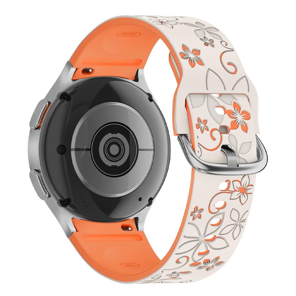 Band for Samsung Galaxy Watch 7/5 Pro/4 6 Classic 40 44mm Engraved flower Silicone Sport Bracelet correa Galaxy Watch 7 Straps