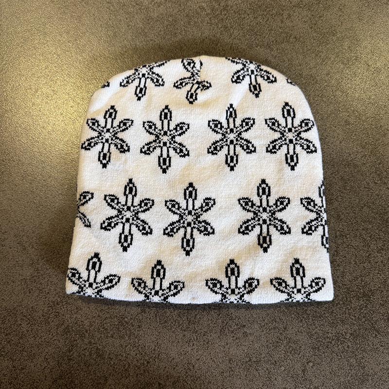 Double Pattern Floral Sided Knitted Hat Ear Protection Hood Cap For Use Outdoor