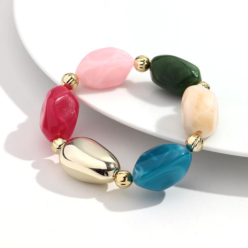 Boho Resin Irregular Beaded Bracelet for Women Men New Trendy Multicolor Acrylic Geometric Strechy Bracelets Jewelry Gifts