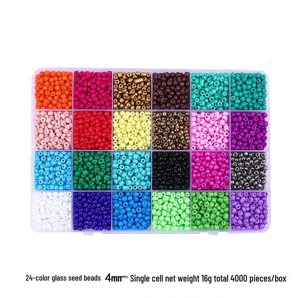 Sada 24 barevných skleněných rokajlových korálků: Jednobarevné korálky s barveným jádrem pro DIY šperky