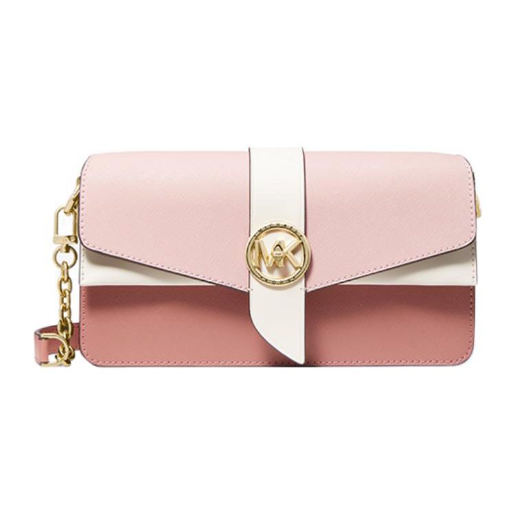 

Michael Kors Mk Greenwich Letter Logo Buckle Flap Color Block Shoulder Bag Women Shoulder Bag Rose-Pink 30S2GGRL2L-990 Basic Set (Bag+Dust Bag)
