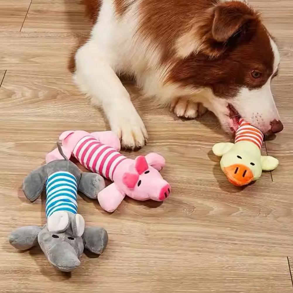 Cartoon Plush Pet Dog Toy Bite Resistant Decompression Duck Piglet Elephant Shapes with Cute Sounds Soft Squeaker Pet Chew Toy