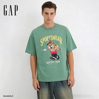 Unisex Baseballbjørn Print Løstsiddende Kortærmet T-shirt