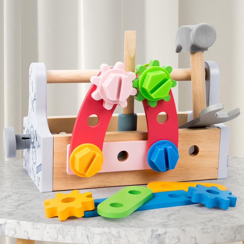 Children's Wooden Educational Screw Nut Toy: Portable Brain-Teasing Creative Tool Basket
