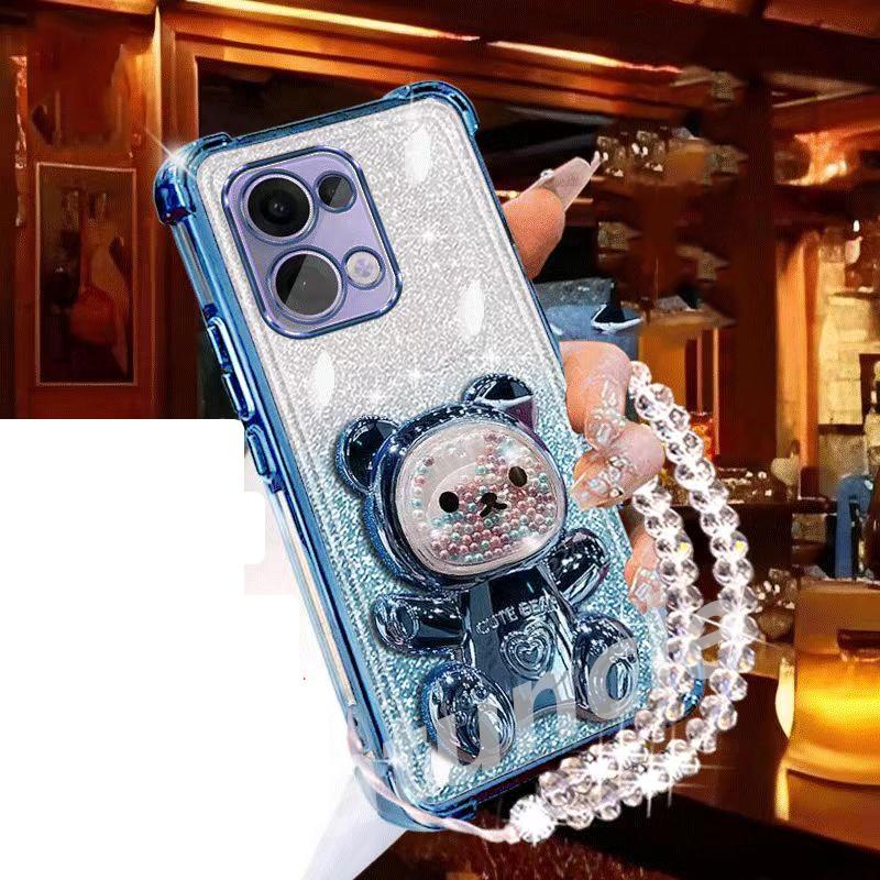 Glitter Bear Bracket Holder Bracelet Case For Huawei Honor X8C X8B X8A X7C X7B X7A X9A X9B X9C X6A X6B Lanyard Shockproof Cover