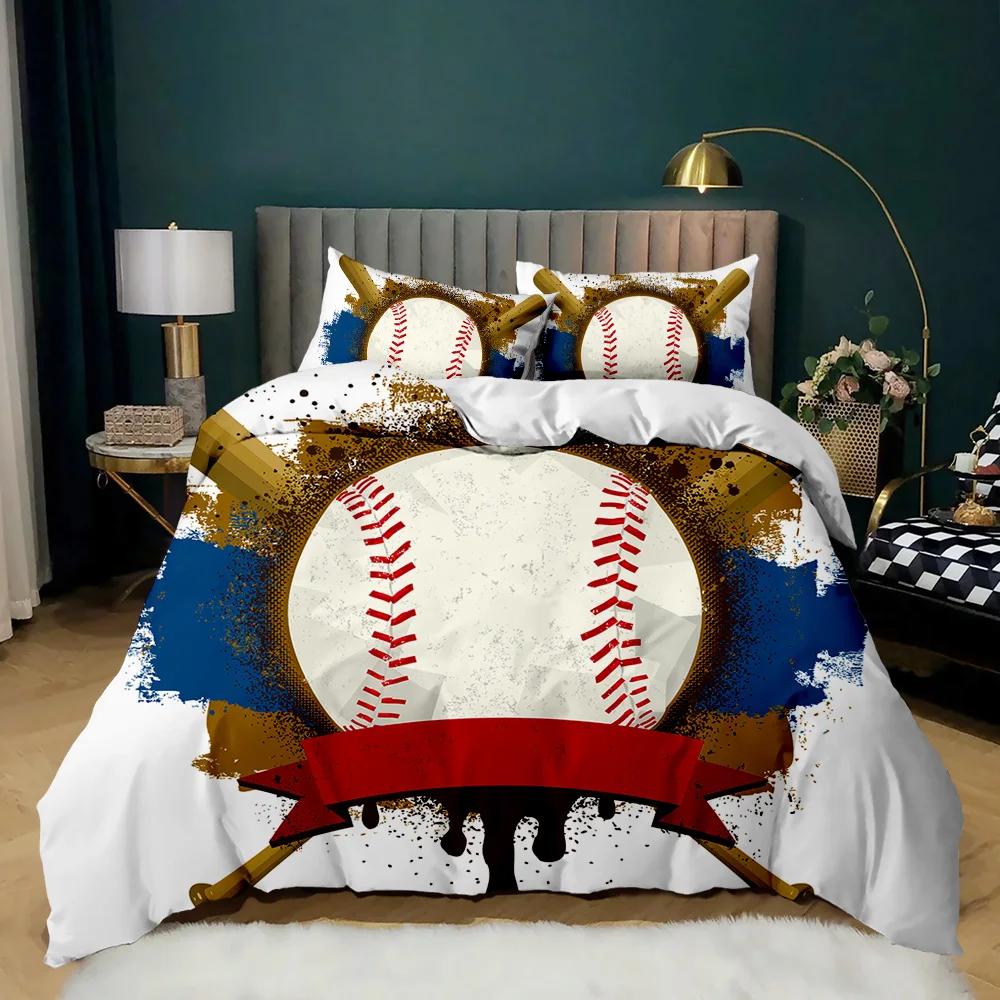 

Baseball Duvet Cover Set Baseball Bat Bedding Set For Kids Teens 3D Baseball Sports Double Queen King Size Polyester Qulit Cover EU single(135x200cm)