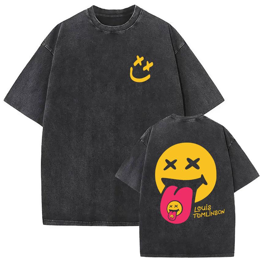 Louis Tomlinson How Did We Get Here Tour UE Reino Unido Camiseta Lavada Vintage para Hombre Moda Hip Hop Camiseta de Manga Corta Streetwear